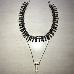Silver Layered Necklace with Crystal